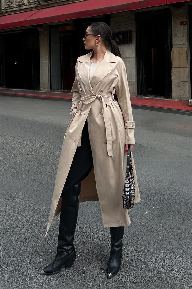 Oversize Unlined Trench Coat with Shoulder Zipper Accessory IVORY 6698