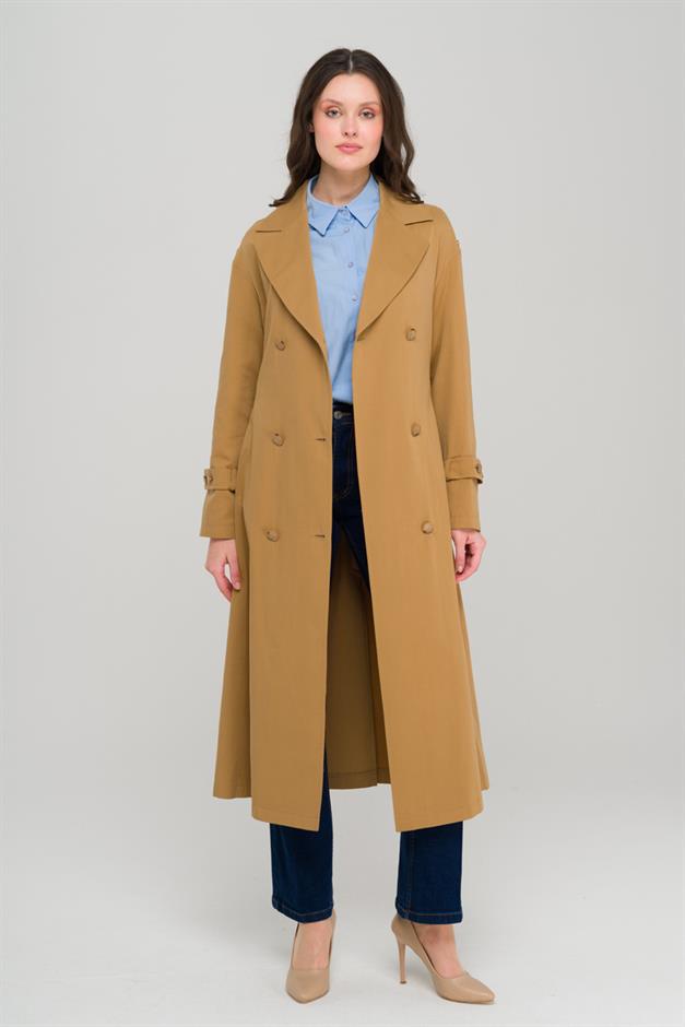 Oversize Unlined Trench Coat with Shoulder Zipper Accessory CAMEL 6698