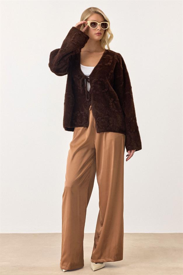 Front-Tie Soft Knit Cardigan COFFEE 8267