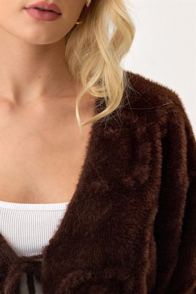 Front-Tie Soft Knit Cardigan COFFEE 8267