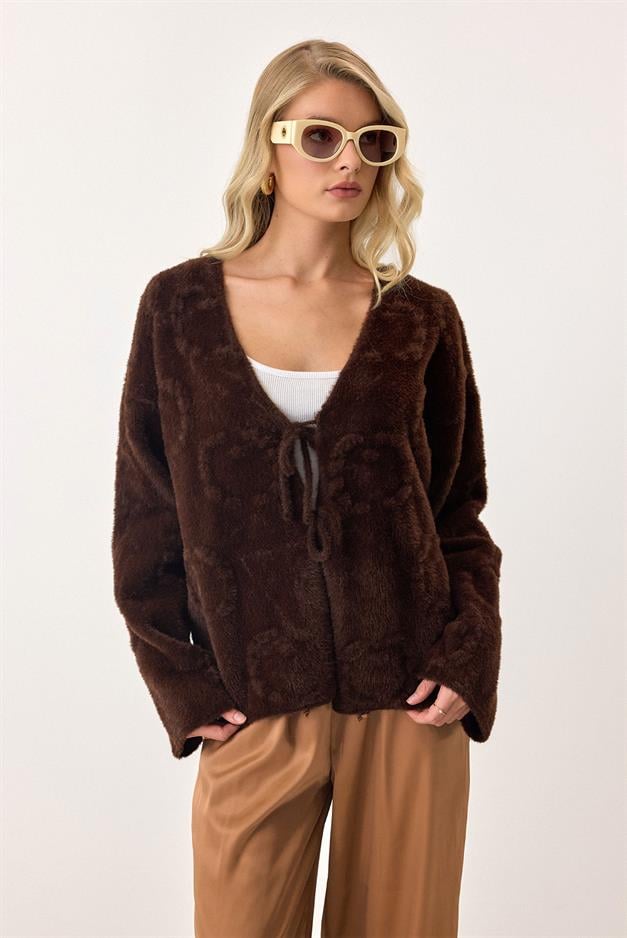 Front-Tie Soft Knit Cardigan COFFEE 8267