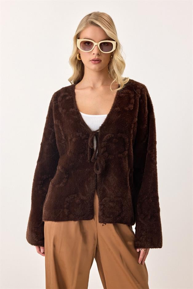 Front-Tie Soft Knit Cardigan COFFEE 8267