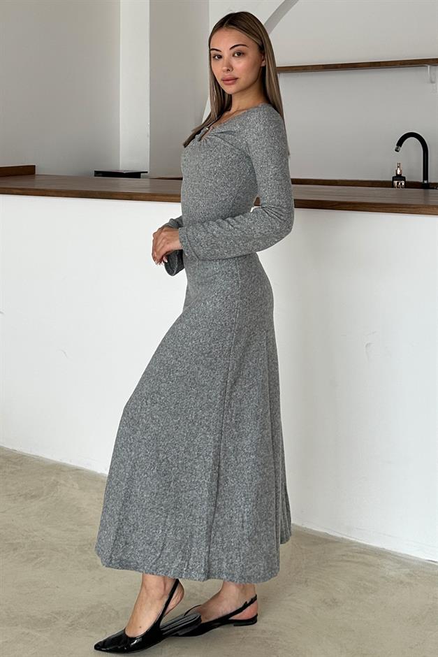 Knitted Dress with Front Accessory GREY 9367-E