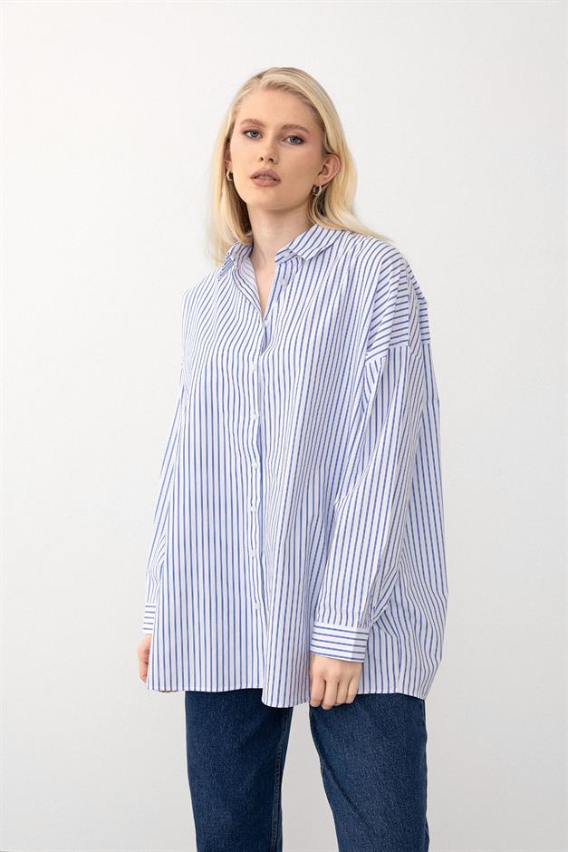 Oversize Basic Shirt BLUE-WHITE 9281