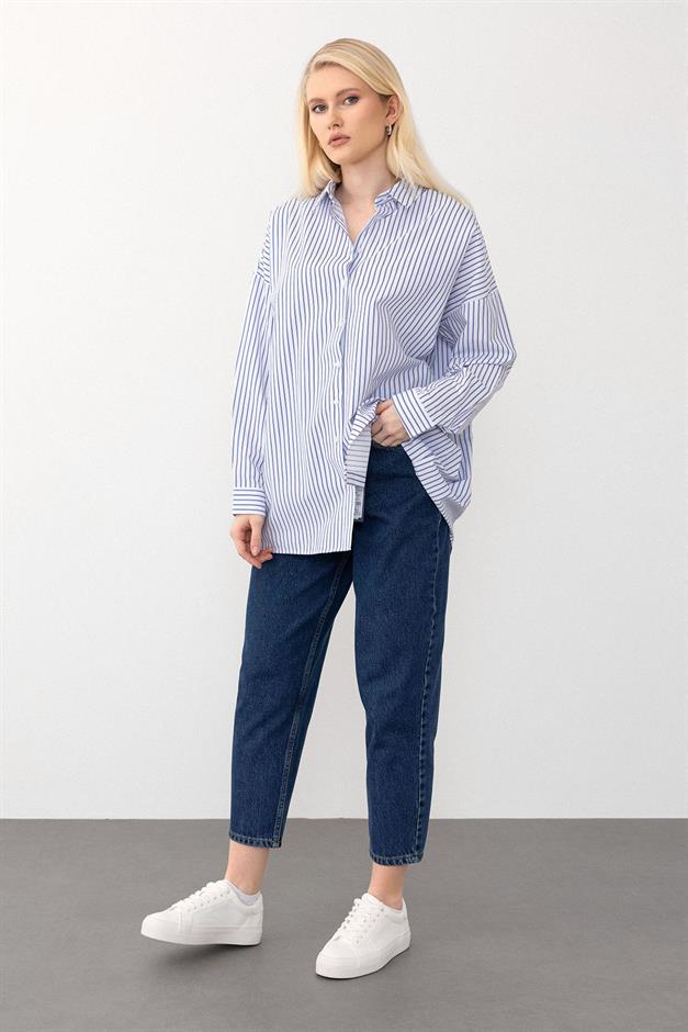 Oversize Basic Shirt BLUE-WHITE 9281