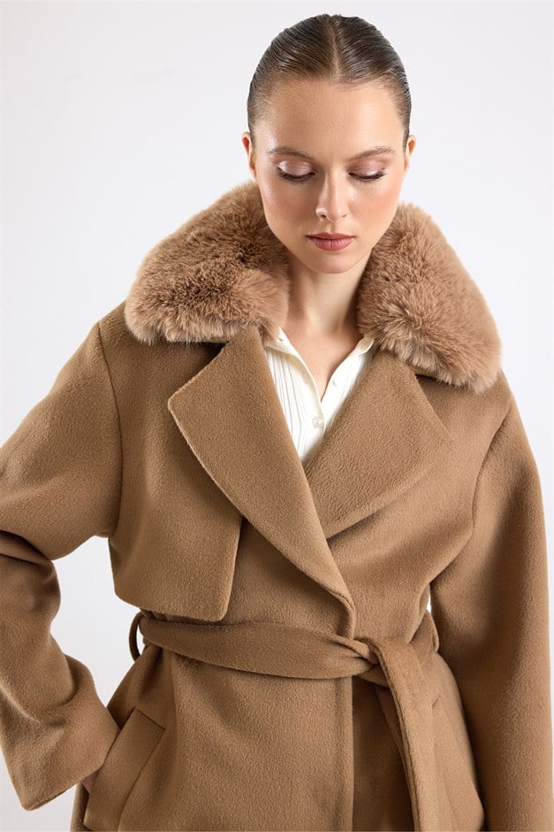 Oversize Çıkabilen Kürklü Düşük Kol  Kaban K. KAMEL 3178