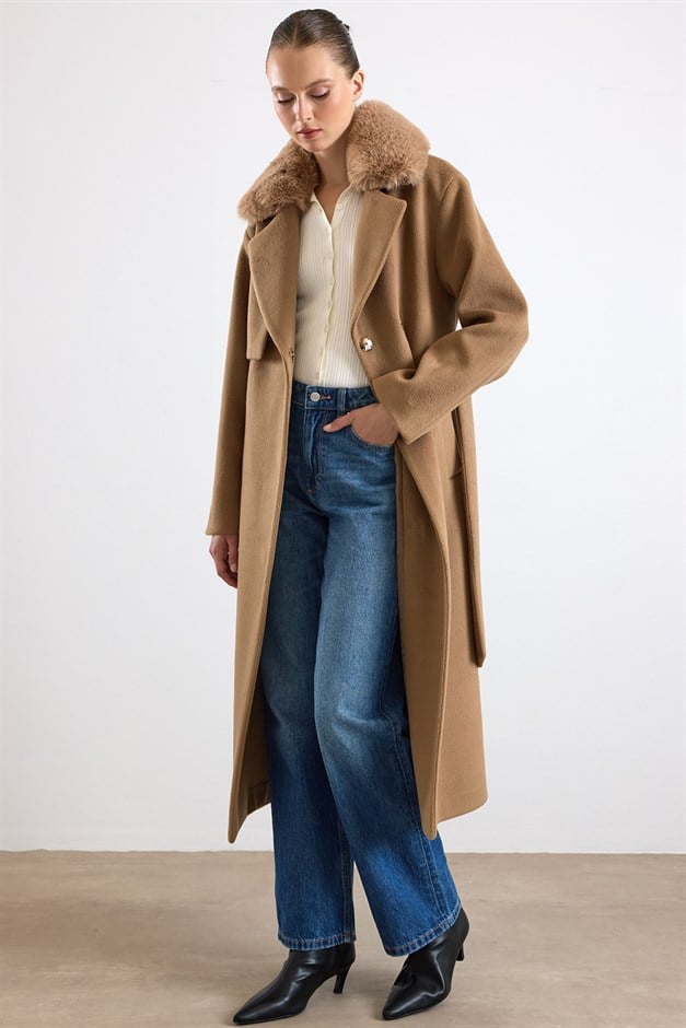 Oversize Çıkabilen Kürklü Düşük Kol  Kaban K. KAMEL 3178