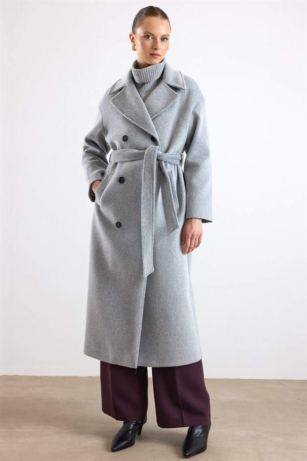 Oversize Düşük Kol Kruvaze Kaban AÇIK GRİ 3173