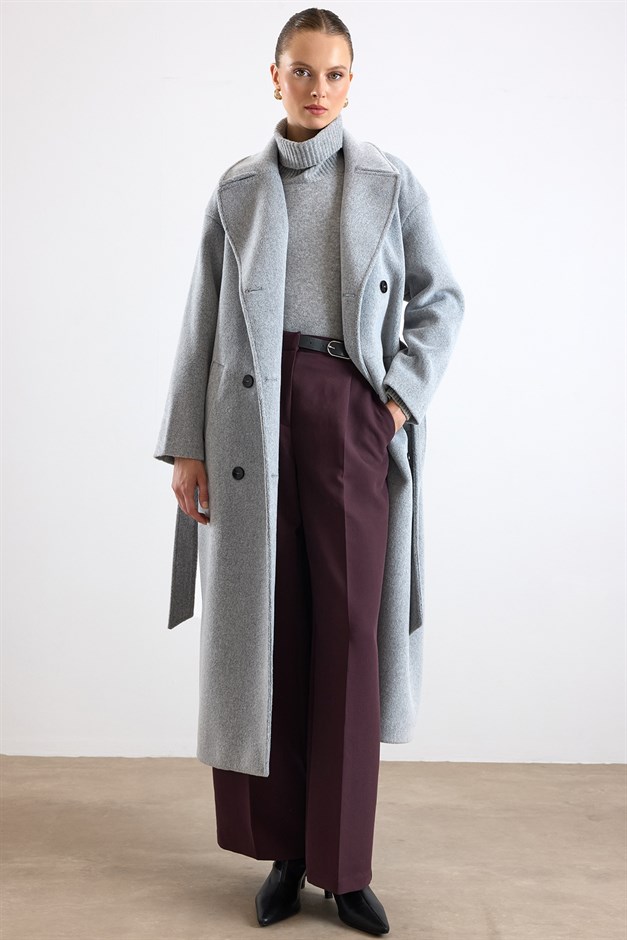 Oversize Düşük Kol Kruvaze Kaban AÇIK GRİ 3173