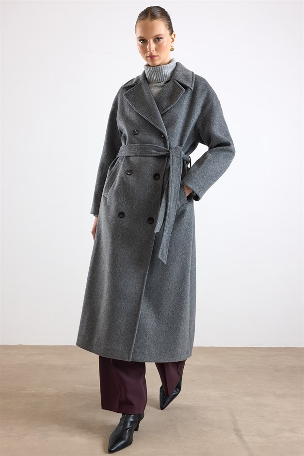 Oversize Düşük Kol Kruvaze Kaban KOYU GRİ 3173