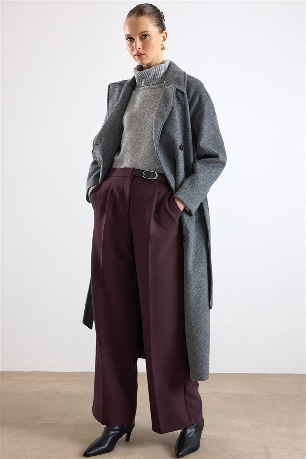 Oversize Düşük Kol Kruvaze Kaban KOYU GRİ 3173