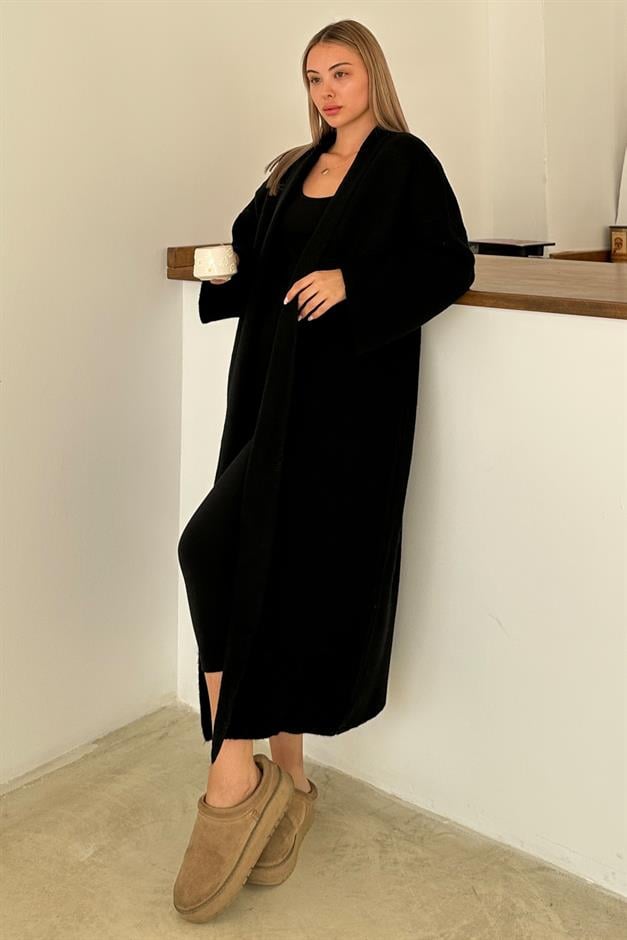 Oversize Thick Knit Long Cardigan BLACK 8274