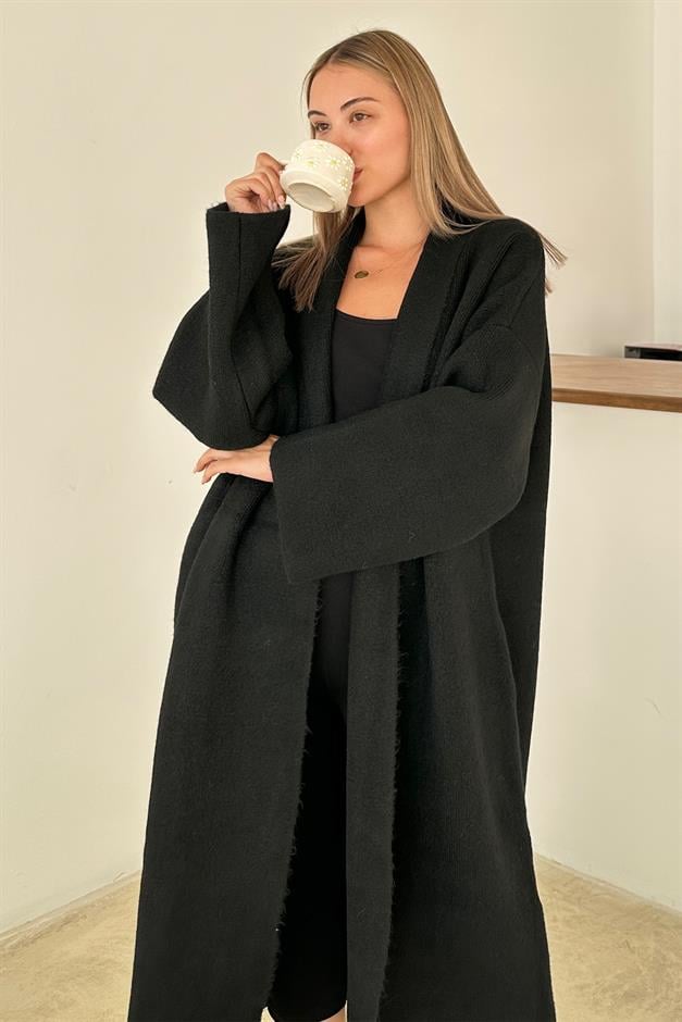 Oversize Thick Knit Long Cardigan BLACK 8274