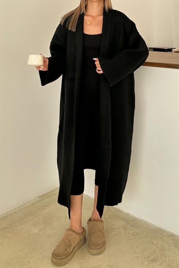 Oversize Thick Knit Long Cardigan BLACK 8274
