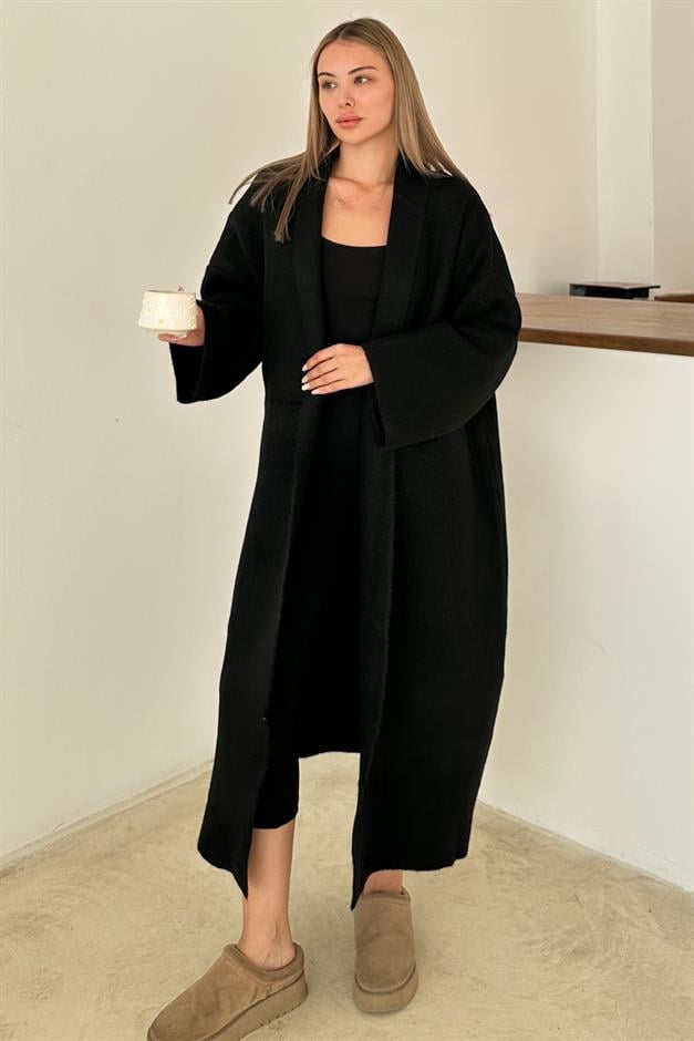 Oversize Thick Knit Long Cardigan BLACK 8274