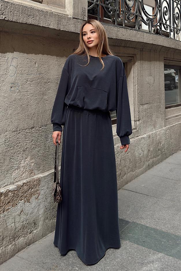 Oversize Premium Fabric Sweat Skirt Suit SMOKED 7011-TK