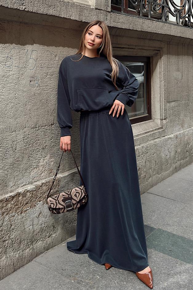 Oversize Premium Fabric Sweat Skirt Suit SMOKED 7011-TK