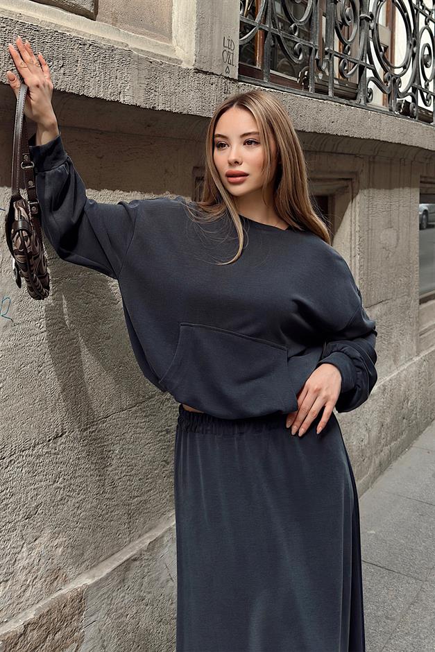 Oversize Premium Fabric Sweat Skirt Suit SMOKED 7011-TK