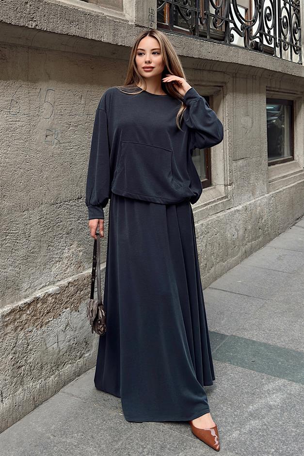 Oversize Premium Fabric Sweat Skirt Suit SMOKED 7011-TK