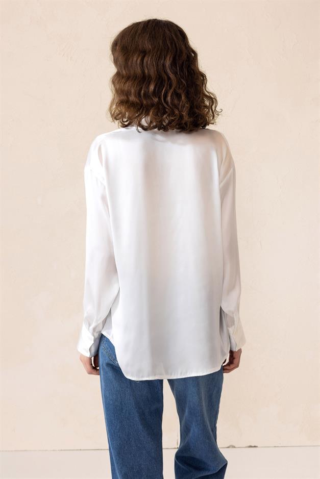 Oversize Satin Shirt WHITE 9308