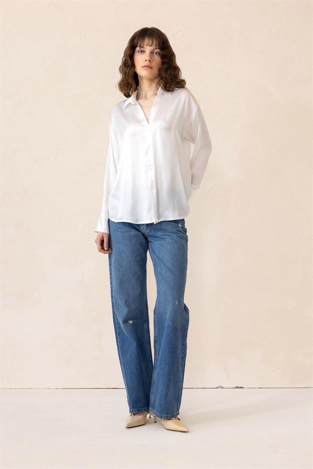 Oversize Satin Shirt WHITE 9308