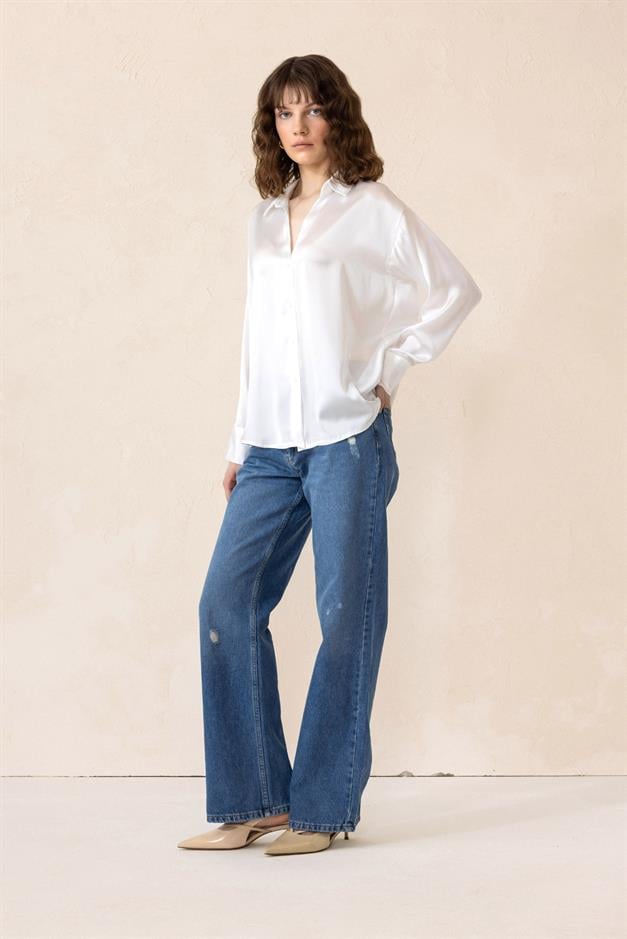 Oversize Satin Shirt WHITE 9308