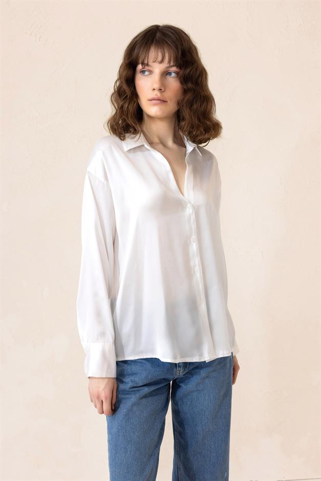 Oversize Satin Shirt WHITE 9308