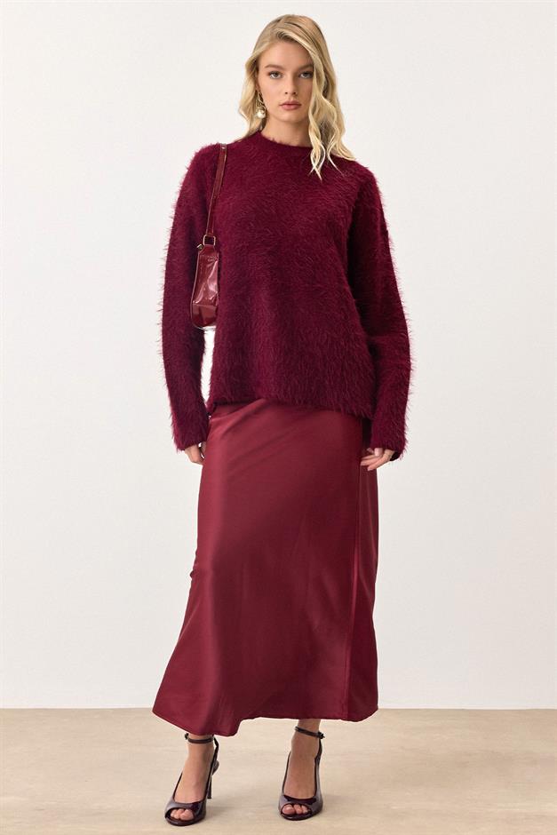 Oversize Fluffy Soft Sweater CLARET RED 8270
