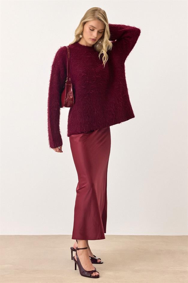 Oversize Fluffy Soft Sweater CLARET RED 8270