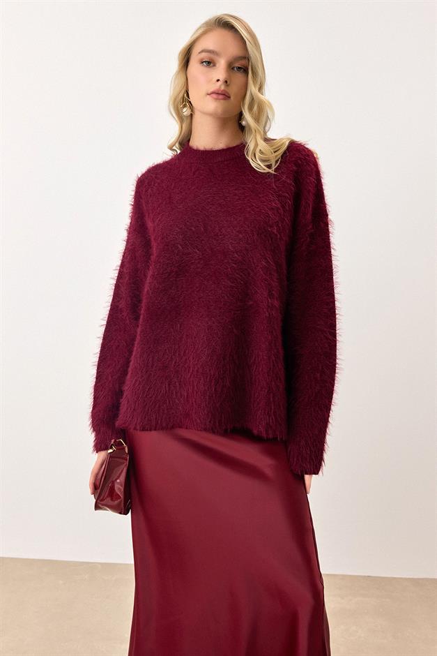 Oversize Fluffy Soft Sweater CLARET RED 8270