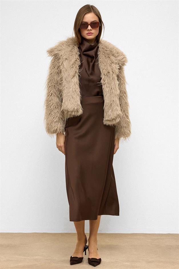 سترة كبيرة الحجم من الفرو الصناعي طويل الشعر حجر 1011