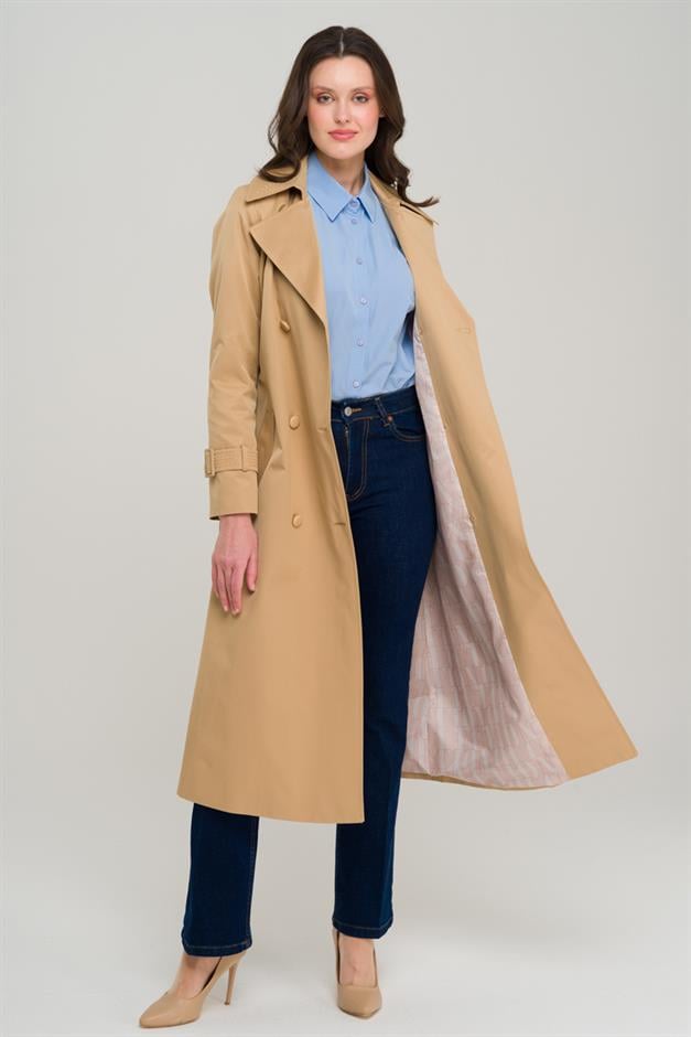Double-breasted Water-Repellent Trench Coat with Special Stitching Details CAMEL 6703