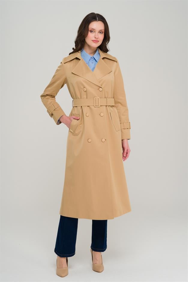 Double-breasted Water-Repellent Trench Coat with Special Stitching Details CAMEL 6703