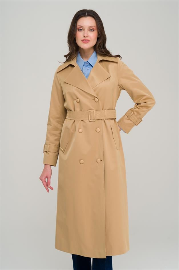 Double-breasted Water-Repellent Trench Coat with Special Stitching Details CAMEL 6703