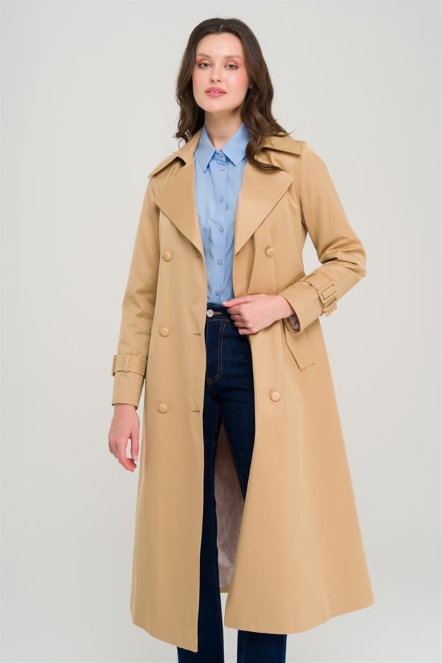 Double-breasted Water-Repellent Trench Coat with Special Stitching Details CAMEL 6703