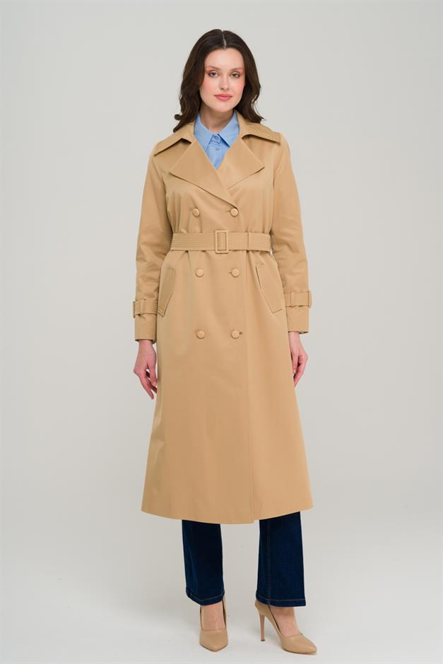 Double-breasted Water-Repellent Trench Coat with Special Stitching Details CAMEL 6703