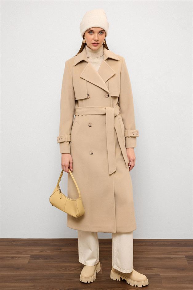 معطف مزدوج الصدر مع تفاصيل الرأس يفعل 3091