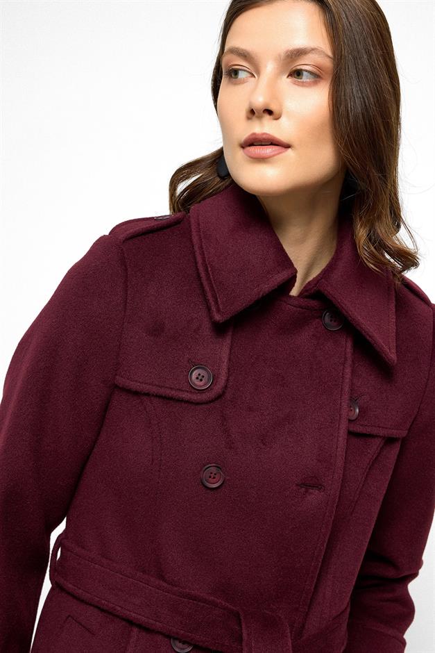 معطف طويل مزدوج الصدر مع تفاصيل الرأس دامسون 3087