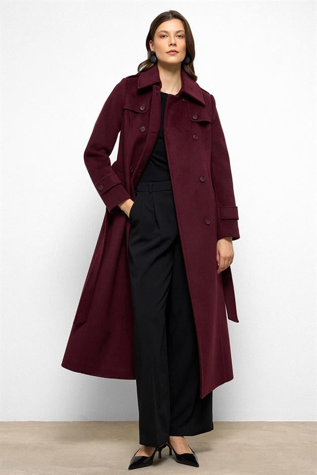 معطف طويل مزدوج الصدر مع تفاصيل الرأس دامسون 3087