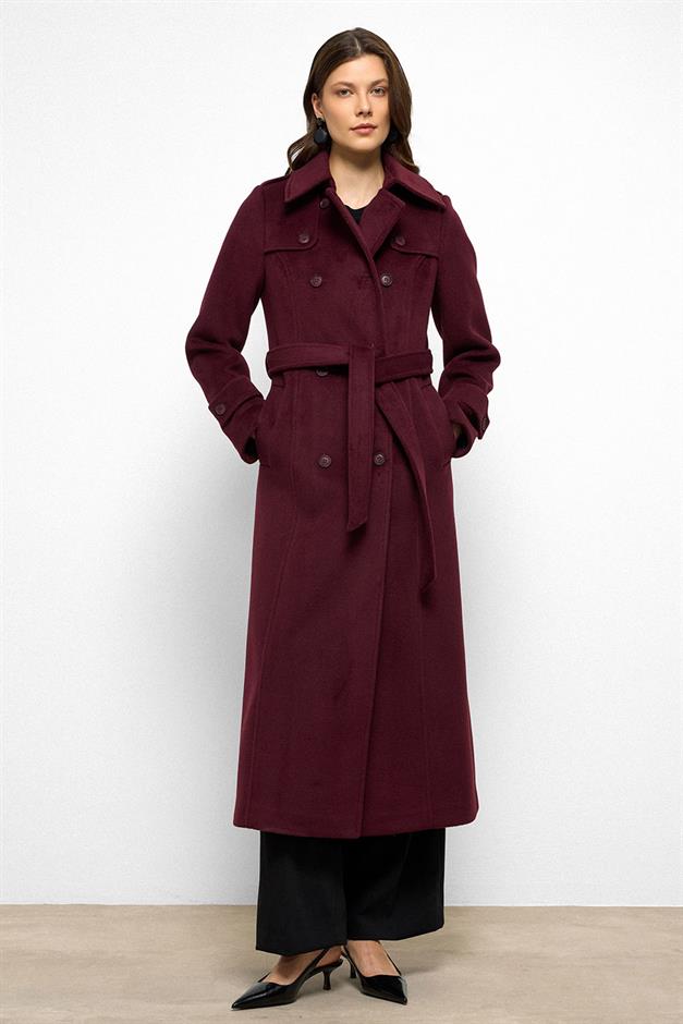 معطف طويل مزدوج الصدر مع تفاصيل الرأس دامسون 3087