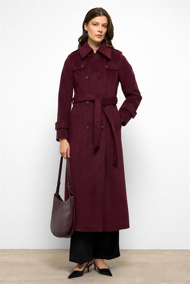 معطف طويل مزدوج الصدر مع تفاصيل الرأس دامسون 3087