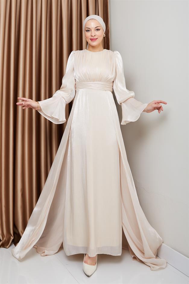 فستان سهرة حرير من يوريو مع تنورة كيب كريم 1235