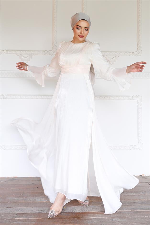 فستان سهرة حرير من يوريو مع تنورة كيب العاج 1235