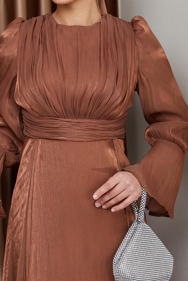 فستان سهرة حرير من يوريو مع تنورة كيب التبغ 1235