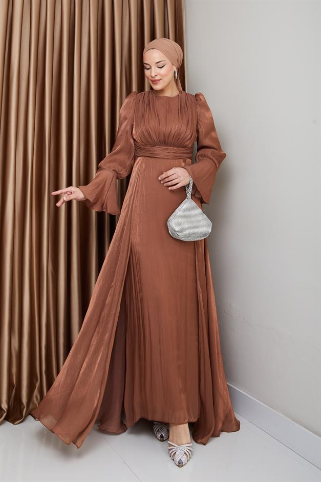 فستان سهرة حرير من يوريو مع تنورة كيب التبغ 1235