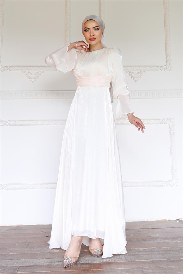 فستان سهرة حرير من يوريو مع تنورة كيب العاج 1235