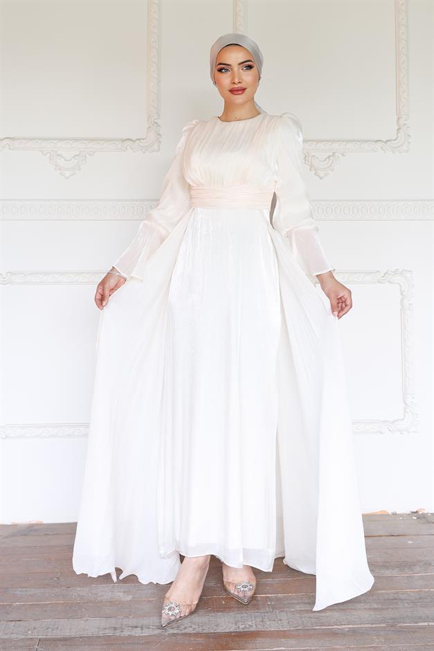 فستان سهرة حرير من يوريو مع تنورة كيب العاج 1235