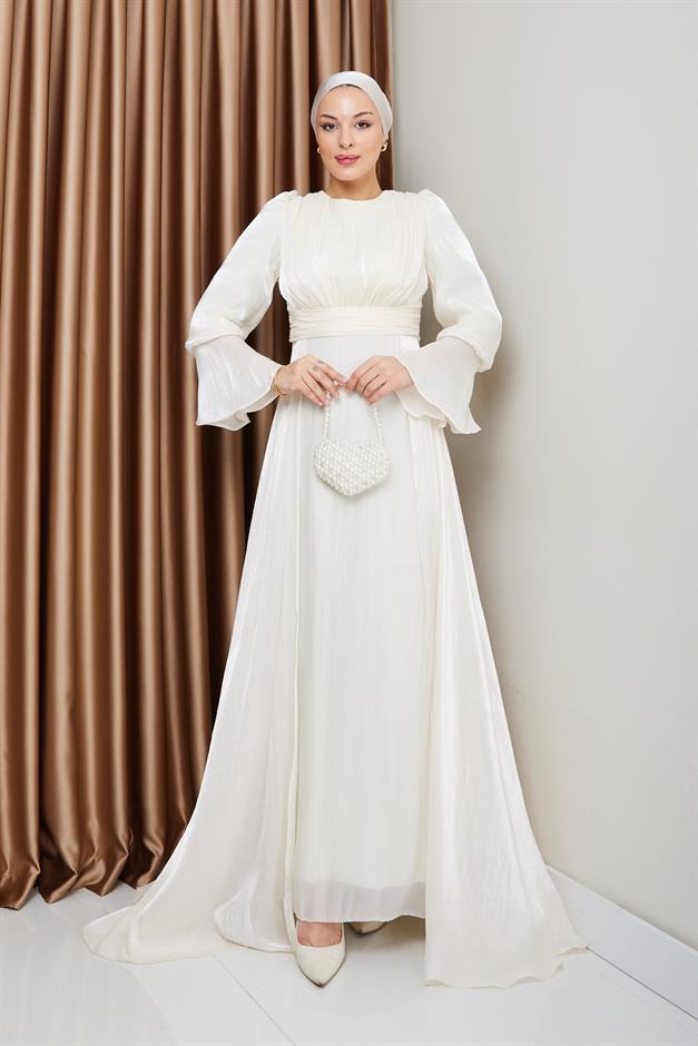 فستان سهرة حرير من يوريو مع تنورة كيب وحدة التحكم الإلكترونية 1235