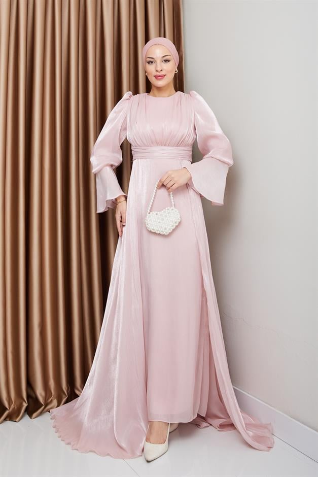 فستان سهرة حرير من يوريو مع تنورة كيب مسحوق 1235