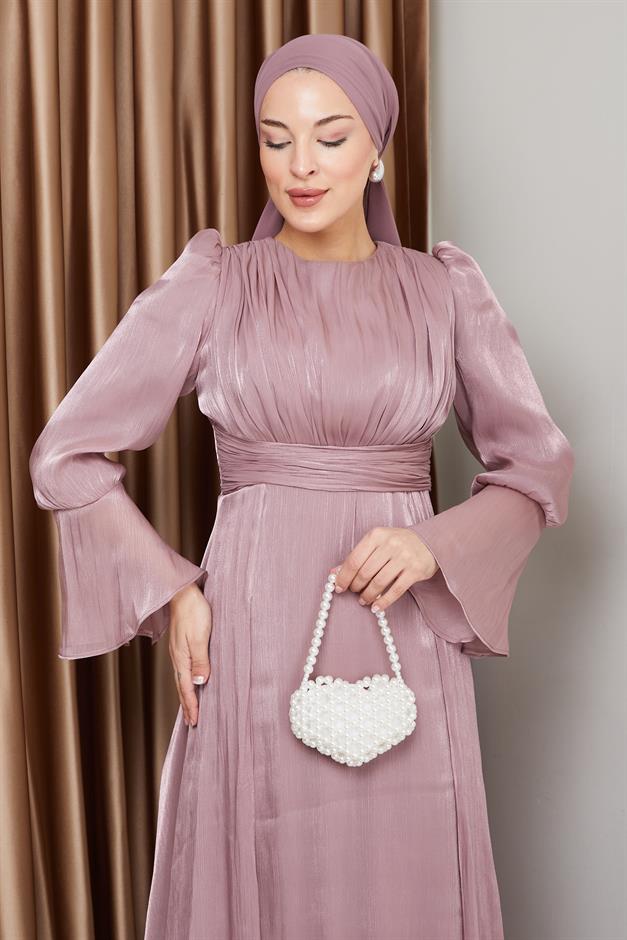 فستان سهرة حرير من يوريو مع تنورة كيب وَردَة 1235